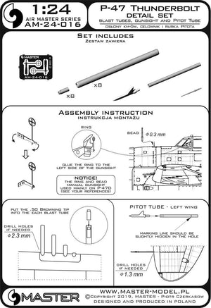 Master AM-24-016 P-47 Thunderbolt - kit de détails - armement, tube de Pitot, viseur 1/24 – image 4