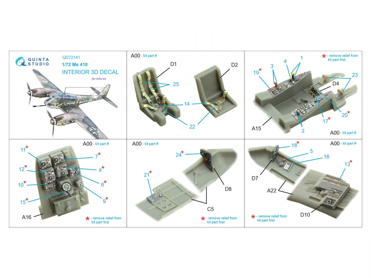 Quinta Studio QD72141 Me 410 3D-Printed colored Interior on decal paper (Airfix) 1/72 – image 2