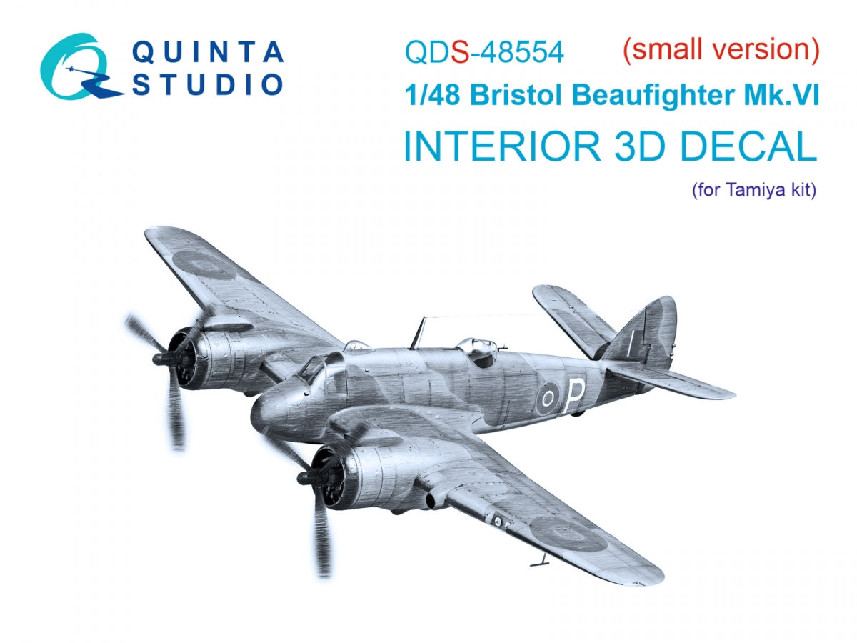 Quinta Studio QDS-48554 Bristol Beaufighter Mk.VI 3D-Printed &amp;amp; colored Interior on decal paper (Tamiya) (small version) 1/48