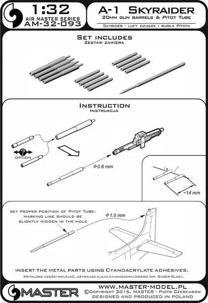 Master AM-32-093 A-1 Skyraider - 20mm cannon barrels and Pitot Tube 1/32 – image 4