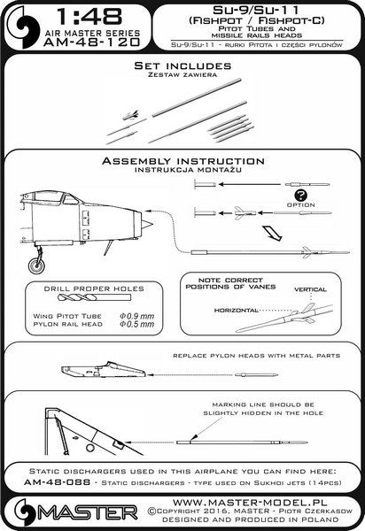 Master AM-48-120 Su-9 / Su-11 (Fishpot / Fishpot C) - Pilot Tubes and missile rails heads 1/48 – imagen 7
