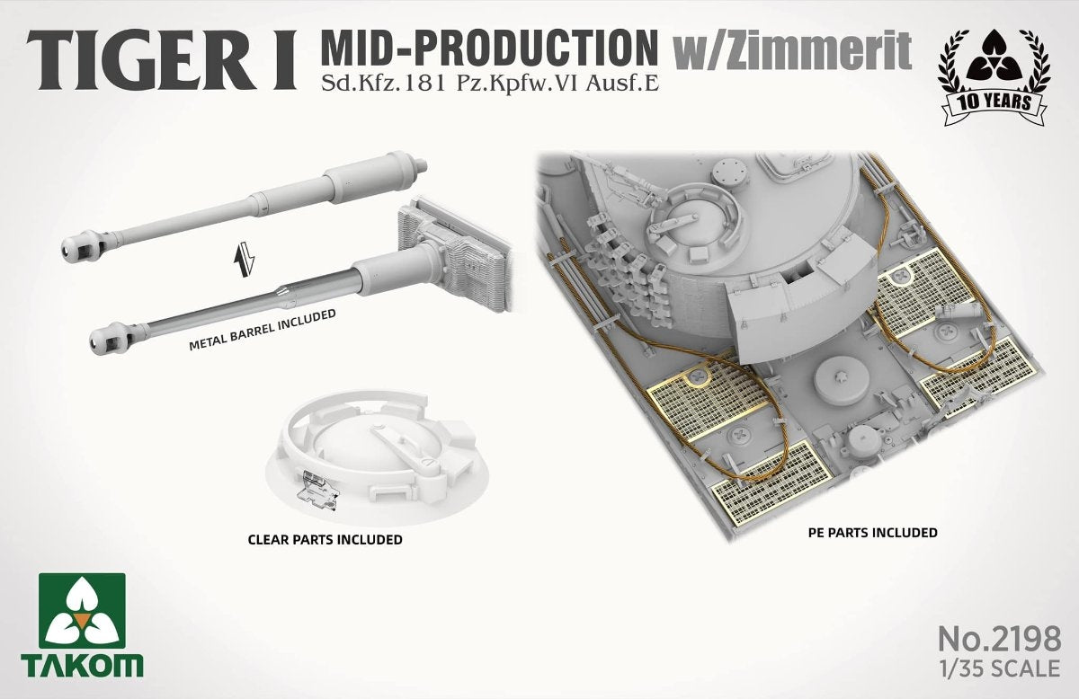 Takom 2198 Tiger I Mid-Production w/Zimmerit Sd.Kfz. 181 Pz.Kpfw. VI Ausf. E 1/35 – image 4