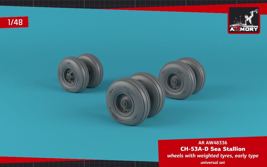 Armory Models AW48336 CH-53 Sea Stallion wheels w/ weighted tires, early 1/48 – obrázek 3