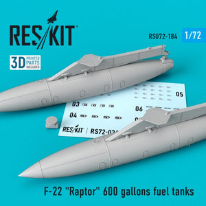 RESKIT RSU72-0184 F-22 &amp;quot;RAPTOR&amp;quot; 600 GALLONS FUEL TANKS 1/72