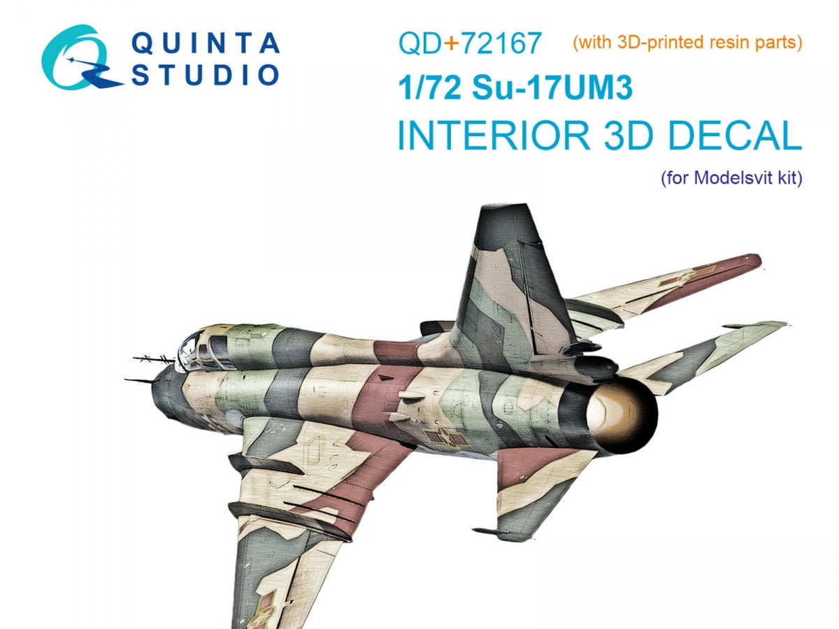 Quinta Studio QD+72167 Su-17UM3 3D-Printed &amp;amp; colored Interior on decal paper (Modelsvit) (with 3D-printed resin part) 1/72