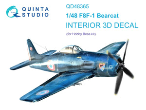 Quinta Studio QD48365 F8F-1 Bearcat 3D-Printed &amp;amp; colored Interior on decal paper (Hobby Boss) 1/48