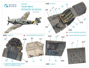 Quinta Studio QD72037 Bf 109 G-6 3D-Printed &amp;amp; colored Interior on decal paper (Tamiya) 1/72 – Bild 2