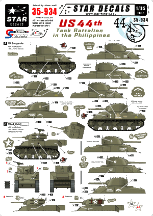 Star Decals 35-934 US 44TH TANK BATTALION 1/35