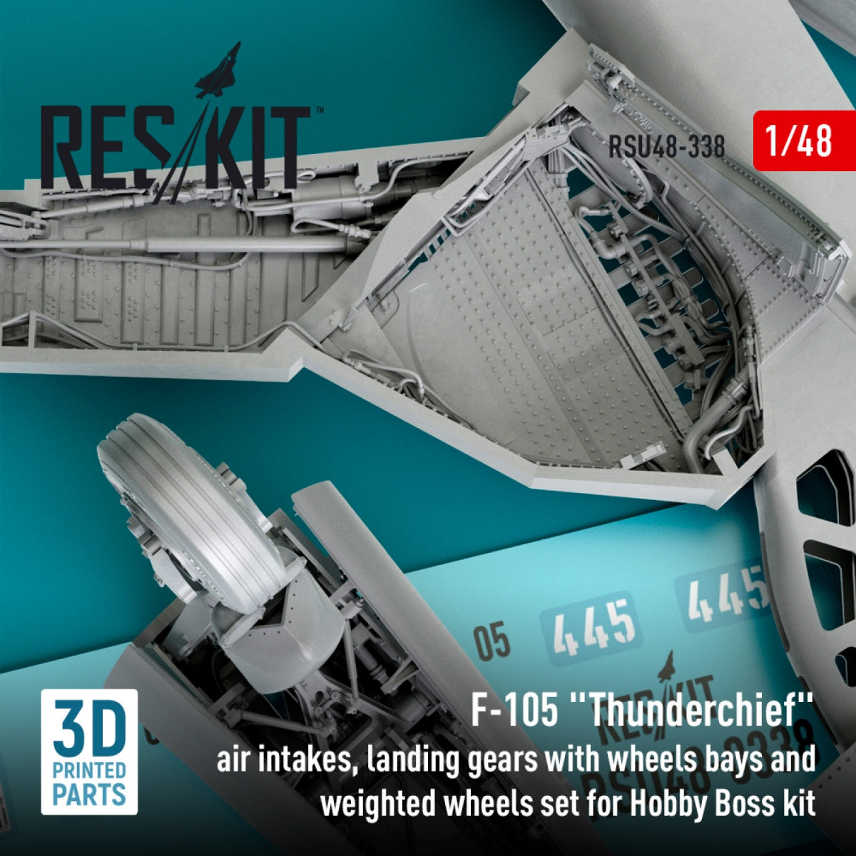 RESKIT RSU48-0338 F-105 Thunderchief air intakes, landing gears with wheels bays and weighted wheels set for Hobby Boss kit (3D Printed) 1/48 – Bild 4