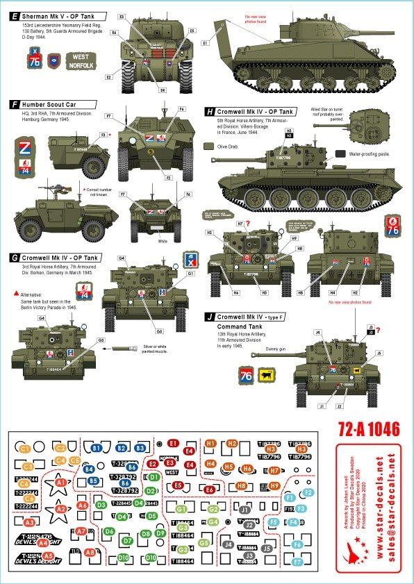 Star Decals 72-A1046 Royal Artillery # 2. 75th D-Day Special. OP Tanks - Sherman, Cromwell and Humber SC 1/72 – zdjęcie 2