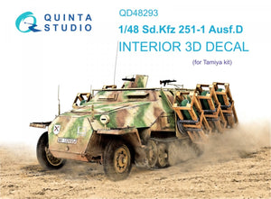 Quinta Studio QD48293 Sd.Kfz 251/1 Ausf.D 3D-Printed &amp;amp; colored Interior on decal paper (Tamiya) 1/48