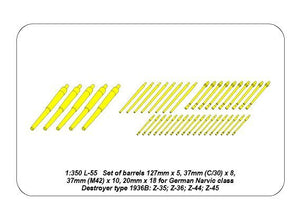 Ensemble de canons Aber 350L-55 pour destroyers de classe Narvic type 1936B : 127 mm x 5 ; 37 mm (C/30) x 8 ; 37 mm (M42) x 10 ; 20 mm x 18 (1/350) – image 3