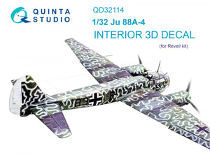 Quinta Studio QD32114 Ju 88A-4 3D-Printed &amp;amp; coloured Interior on decal paper ( Revell ) 1/32