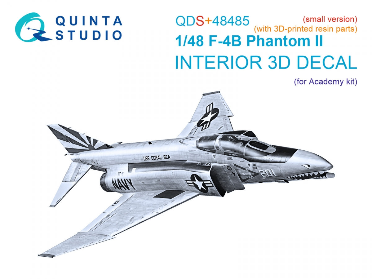 Quinta Studio QDS+48485 F-4B Phantom II 3D-Printed &amp; colored Interior on decal paper (Academy) (Small version) (with 3D-printed resin parts) 1/48