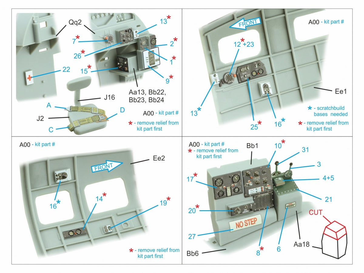 Quinta Studio QD32236 Boeing B-17E/F Navigator, bombardier, waist and tail gunners compartments. 3D-Printed colored Interior (HK models) 1/32 – obrázek 11