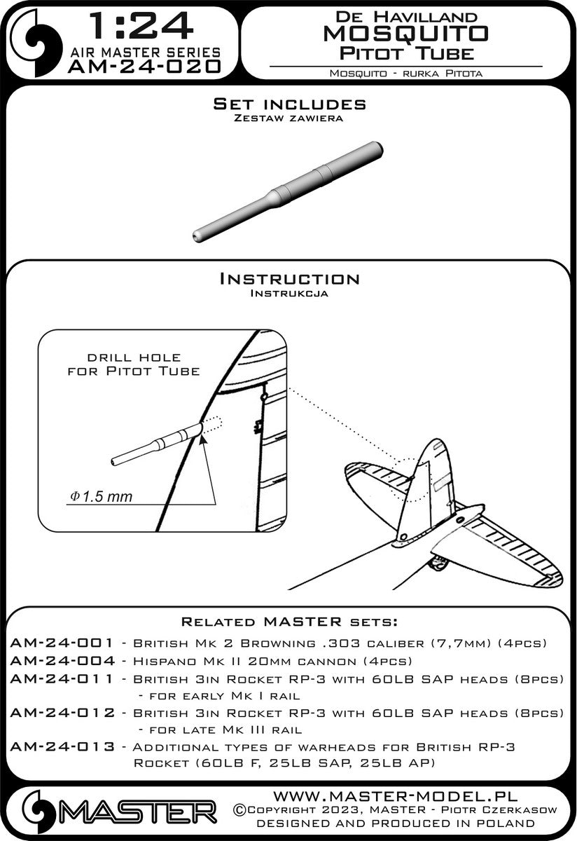 Master AM-24-020 De Havilland Mosquito - Pitot tube 1/24 – Bild 3