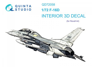 Quinta Studio QD72058 F-16D 3D-Printed &amp;amp; colored Interior on decal paper (Revell) 1/72