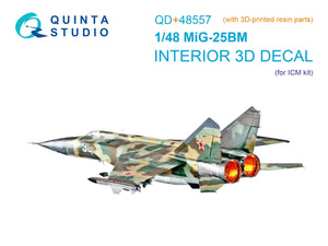 Quinta Studio QD+48557 MiG-25BM 3D-Printed &amp;amp; colored Interior on decal paper (ICM) (with 3D-printed resin parts) 1/48