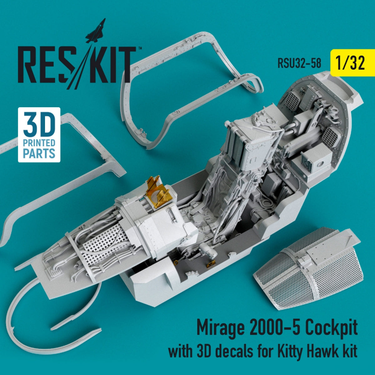 RESKIT RSU32-0058 Mirage-2000-5 cockpit with 3D decals for Kitty Hawk kit 1/32