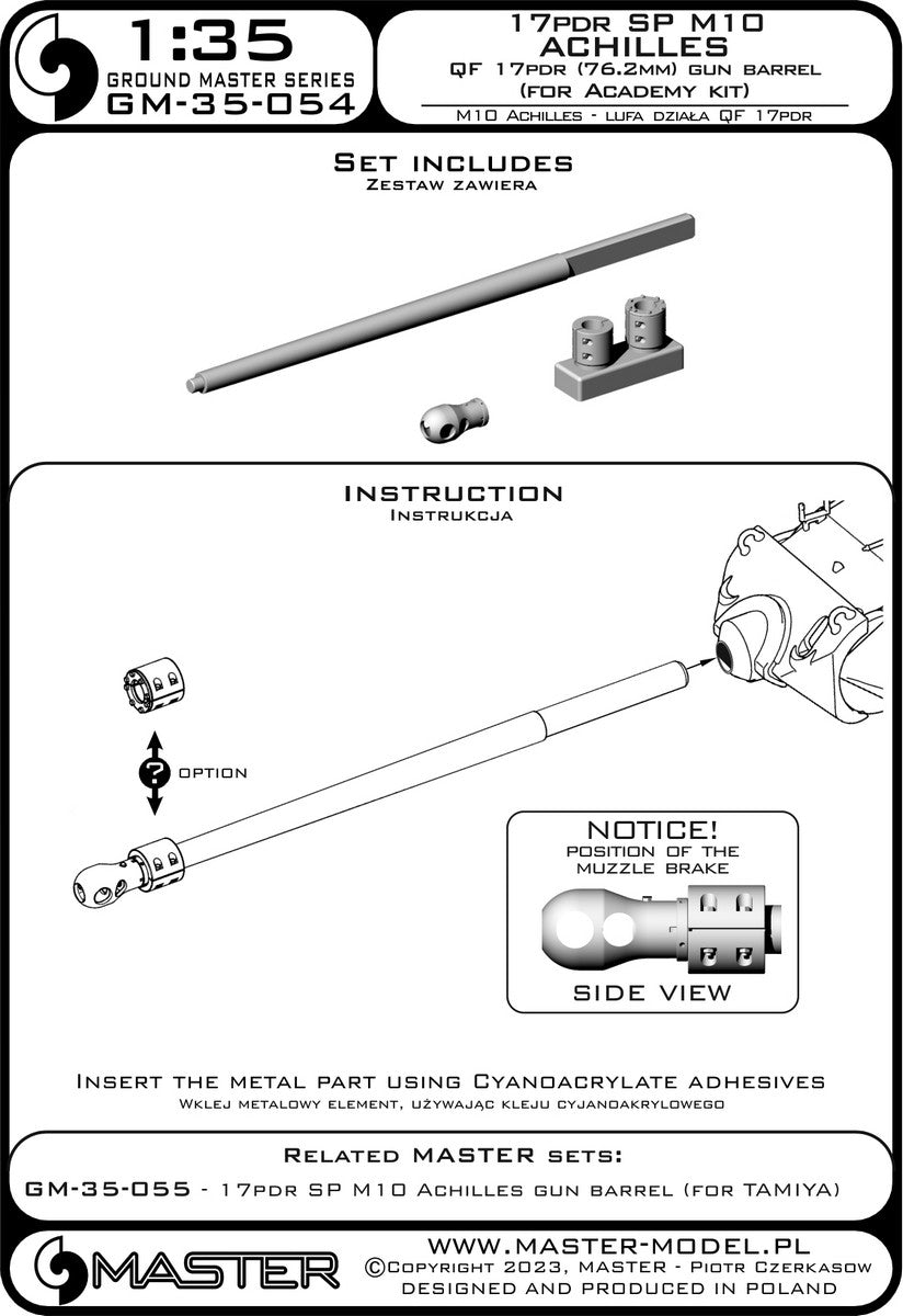 Master GM-35-054 17pdr SP M10 &amp;quot;Achilles&amp;quot; - QF 17pdr gun barrel (76.2mm) (for Academy model) 1/35 – Bild 2