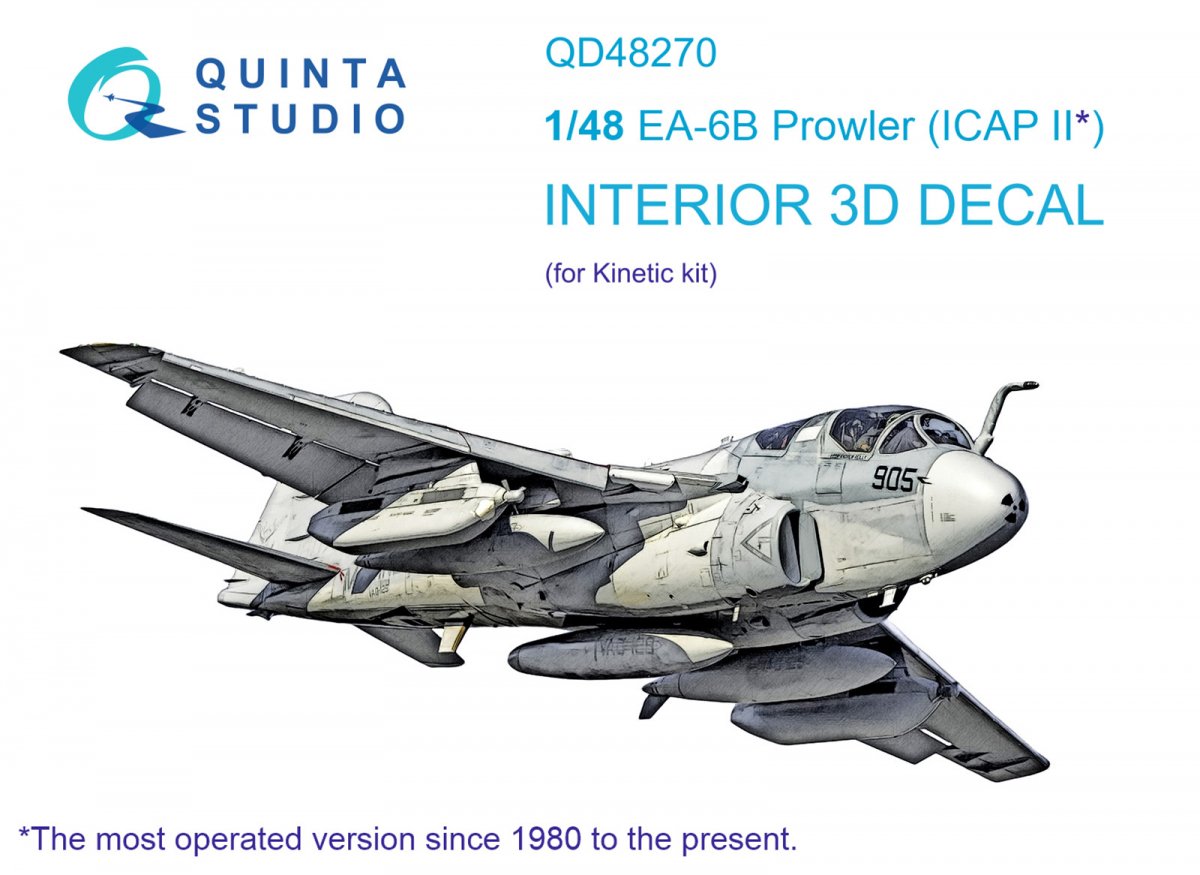 Quinta Studio QD48270 EA-6B Prowler (ICAP II) 3D-Printed &amp; colored Interior on decal paper (Kinetic) 1/48