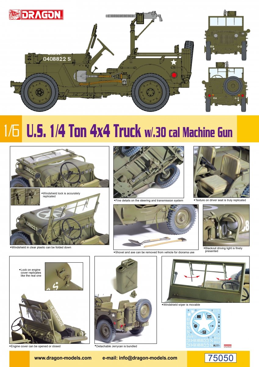 Dragon 75050 US 1/4 Ton 4x4 Truck w/.30 inch Machine Gun 1/6