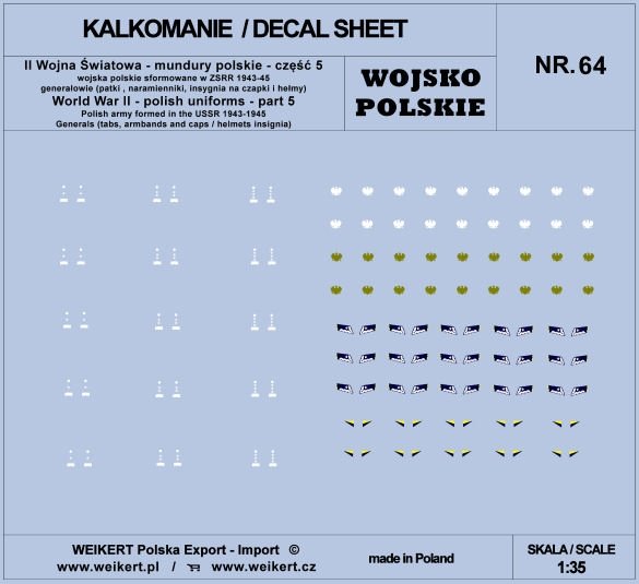 Weikert Decals DEC264 Polish uniforms - tabs, shoulder boards, insignia for caps and helmets - part 5 - vol.64 1/35
