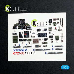 Kelik K72160 SBD-3 Dauntless - interior 3D decals for FlyHawk kit 1/72