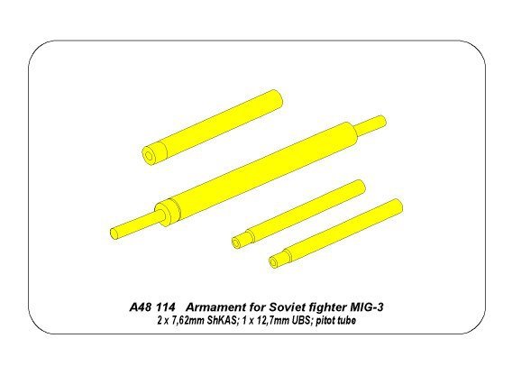 Aber A48114 Armament for Soviet fighter MIG-3 2x7.62ShKAS; 1x12.7mm UBS; pitot tube (1/48) – image 10