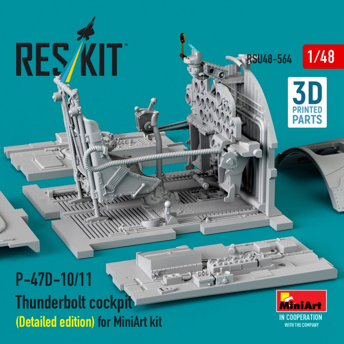 RESKIT RSU48-0564 P-47D-10/11 Thunderbolt cockpit (Detailed edition) for MiniArt kit (3D Printed) 1/48