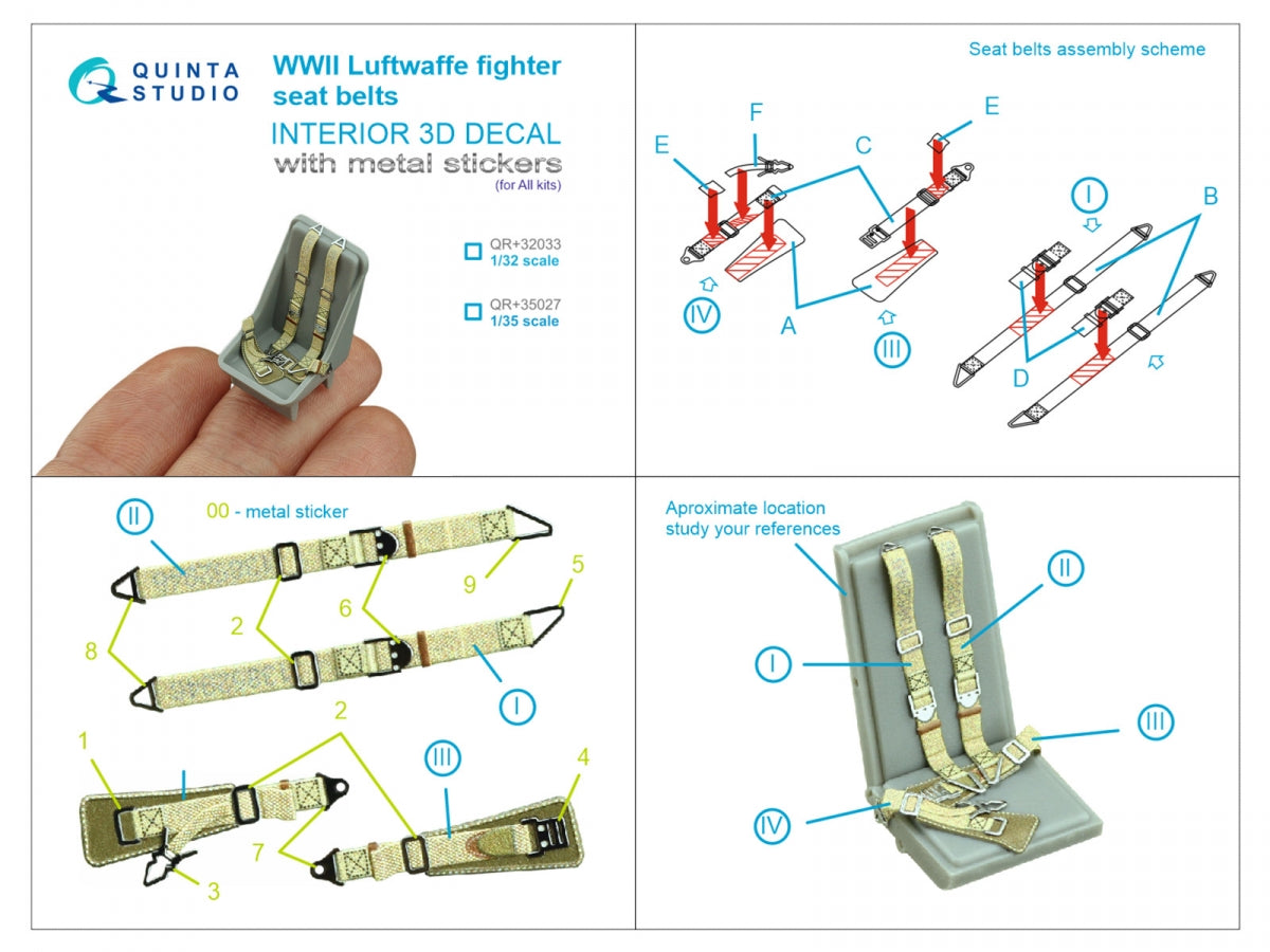 Quinta Studio QR+32033 WWII Luftwaffe fighter seatbelts (with metal buckles) (All kits) 1/32 – obrázek 2