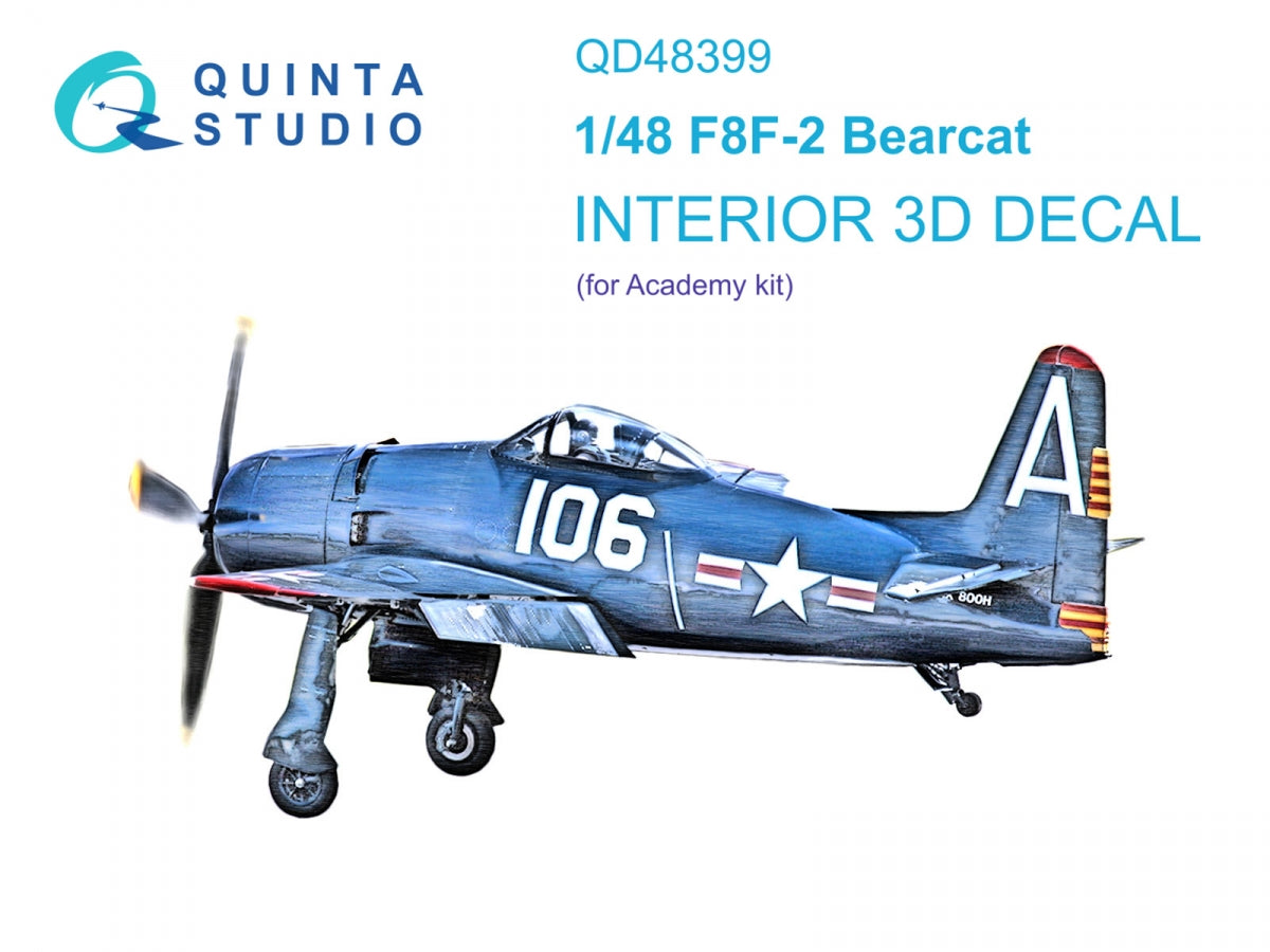 Quinta Studio QD48399 F8F-2 Bearcat 3D-Printed &amp;amp; colored Interior on decal paper (Academy) 1/48