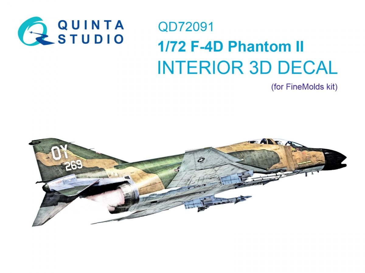 Quinta Studio QD72091 F-4D 3D-Printed &amp; colored Interior on decal paper (Fine Molds) 1/72