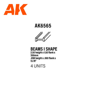 AK Interactive AK6565 BEAMS AND SHAPE 2.50 x 1.50 x 350mm – STYRENE – (4 units)