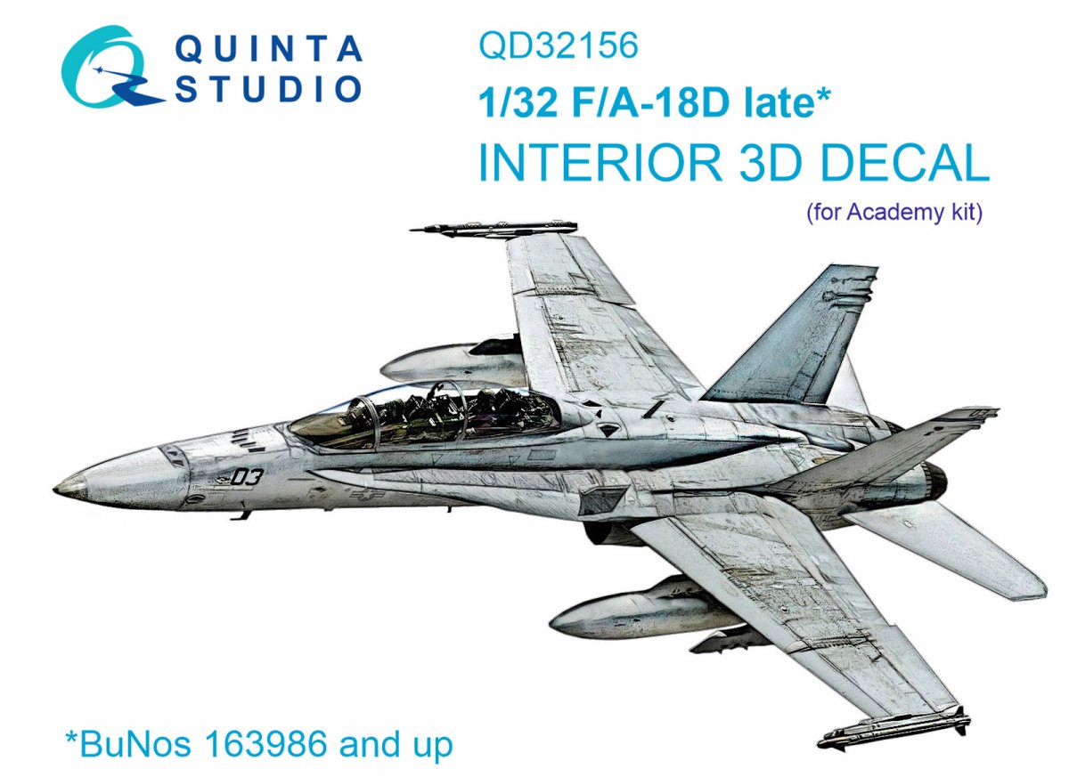 Quinta Studio QD32156 F/A-18D late 3D-Printed &amp; colored Interior on decal paper (Academy) 1/32