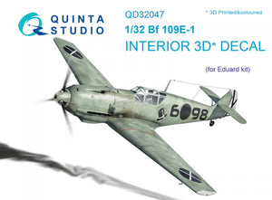 Quinta Studio QD32047 Bf 109E-1 3D-Printed &amp;amp; colored Interior on decal paper (for Eduard kit) 1/32