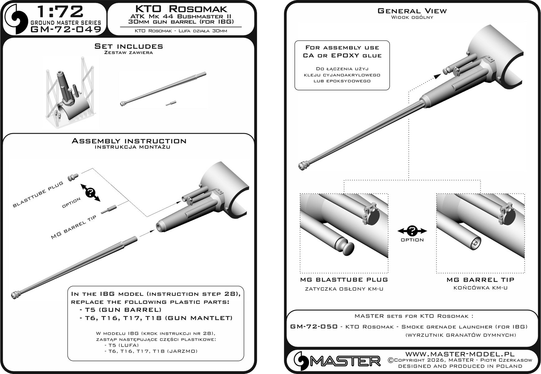 Master GM-72-049 KTO Rosomak - lufa działa 30mm ATK Mk 44 (Bushmaster II) wraz z żywicznym jarzmem (do modelu IBG) 1/72 – obrázek 4