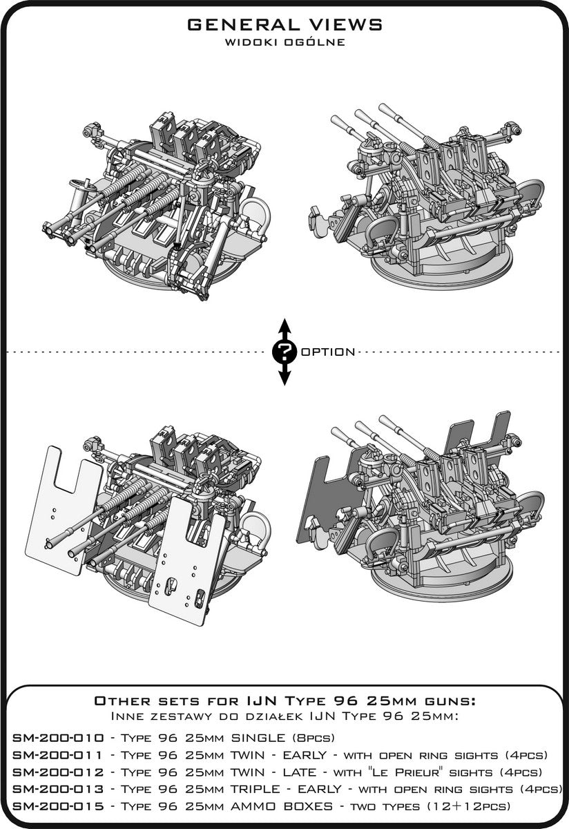 Master SM-200-014 IJN Type 96 25mm - POTRÓJNA podstawa - późna z celownikiem mechanicznym &amp;quot;Le Prieur&amp;quot; (4 szt.) 1/200 – obrázek 6