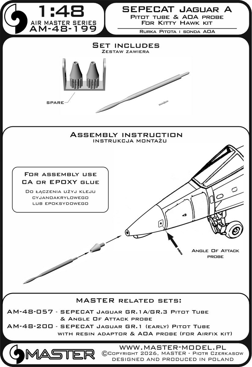 Master AM-48-199 SEPECAT Jaguar A -  Rurka Pitota z żywicznym mocowaniem oraz sonda AOA (do modelu Kitty Hawk) 1/48 – obrázek 6