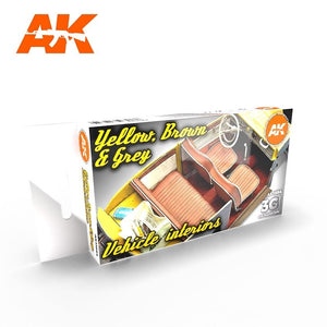 AK Interactive AK11684 3G YELLOW, BROWN &amp;amp; GRAY VEHICLE INTERIORS 6x17 ml