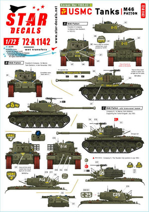Star Decals 72-A1142 Korean War 1950-53 #3. USMC Tanks. Patton. 1/72