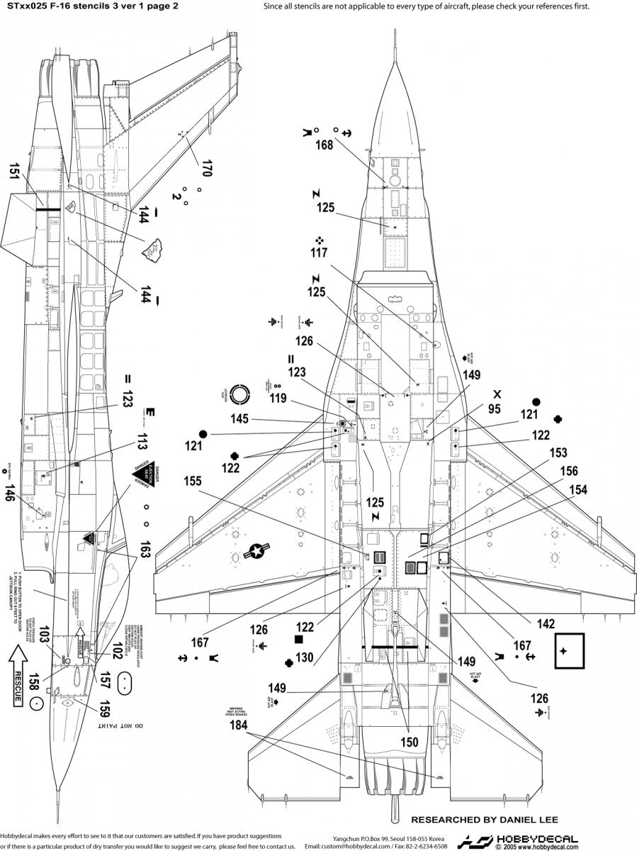 HobbyDecal ST32025V1 F-16 Stencils 3 ver 1 1/32 for Academy kit – imagen 4