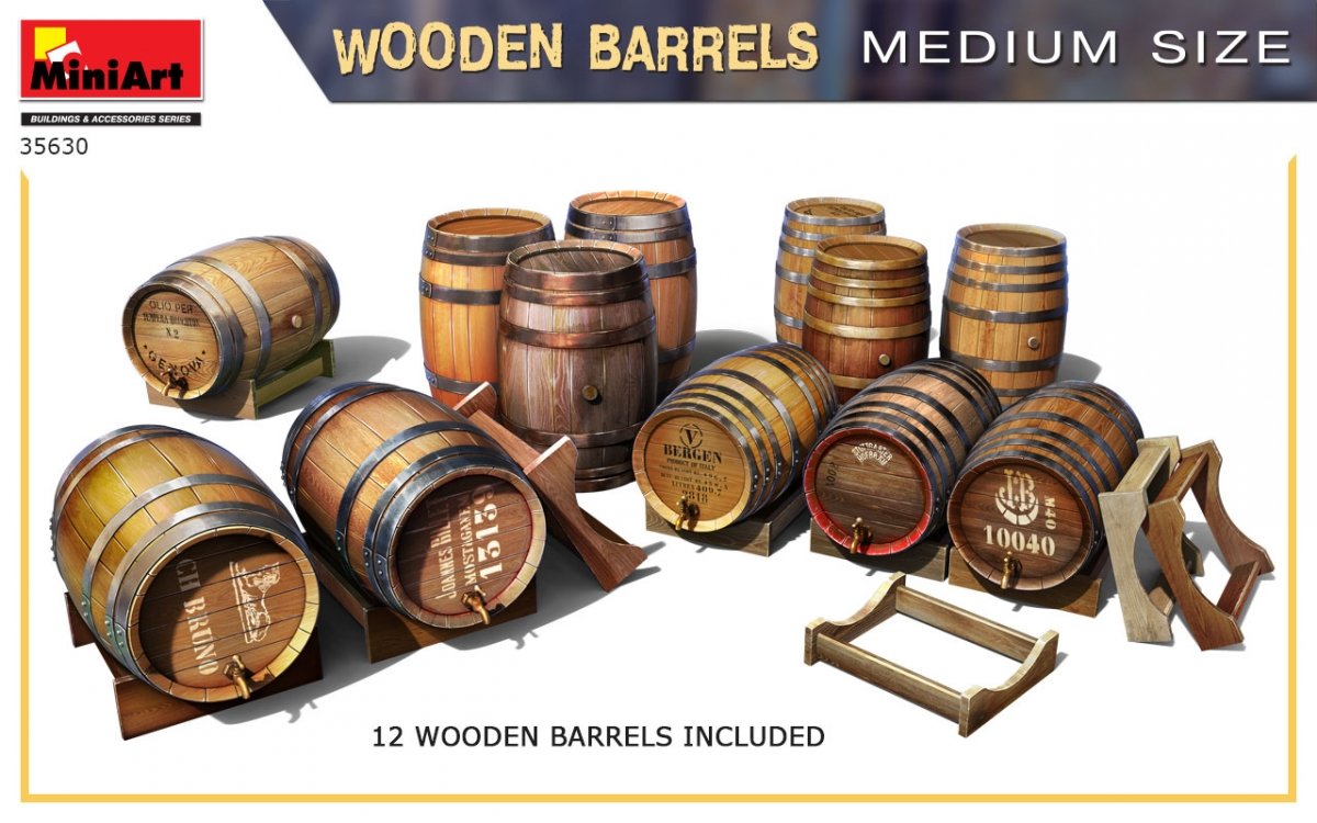 MiniArt 35630 Wooden Barrels. Medium Size 1/35 – obrázek 4