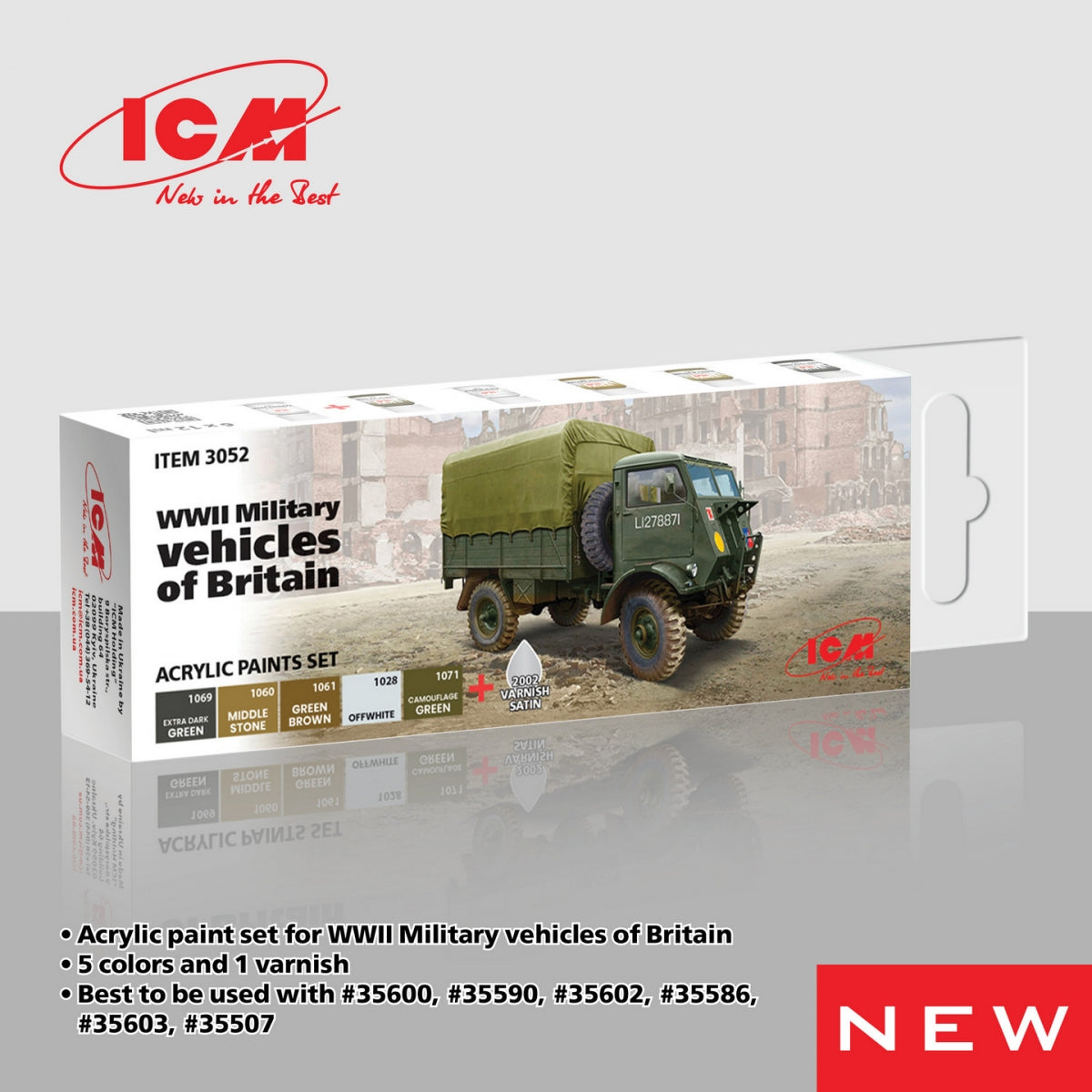 ICM 3052 Acrylic paints set for WWII Military vehicles of Britain 12 ml x 6