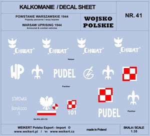 Weikert Decals DEC241 Warsaw Uprising 1944 - Armored Vehicles; Combat Vehicles 1/35