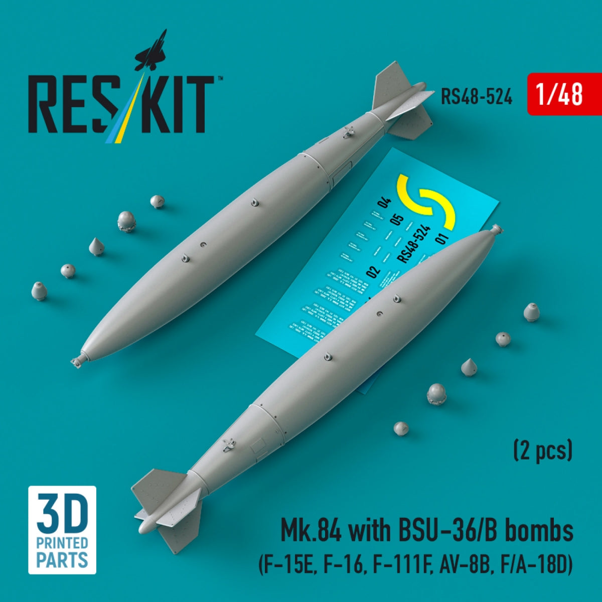 RESKIT RS48-0524 Mk.84 with BSU-36/B bombs (2 pcs) 3D Printed) 1/48