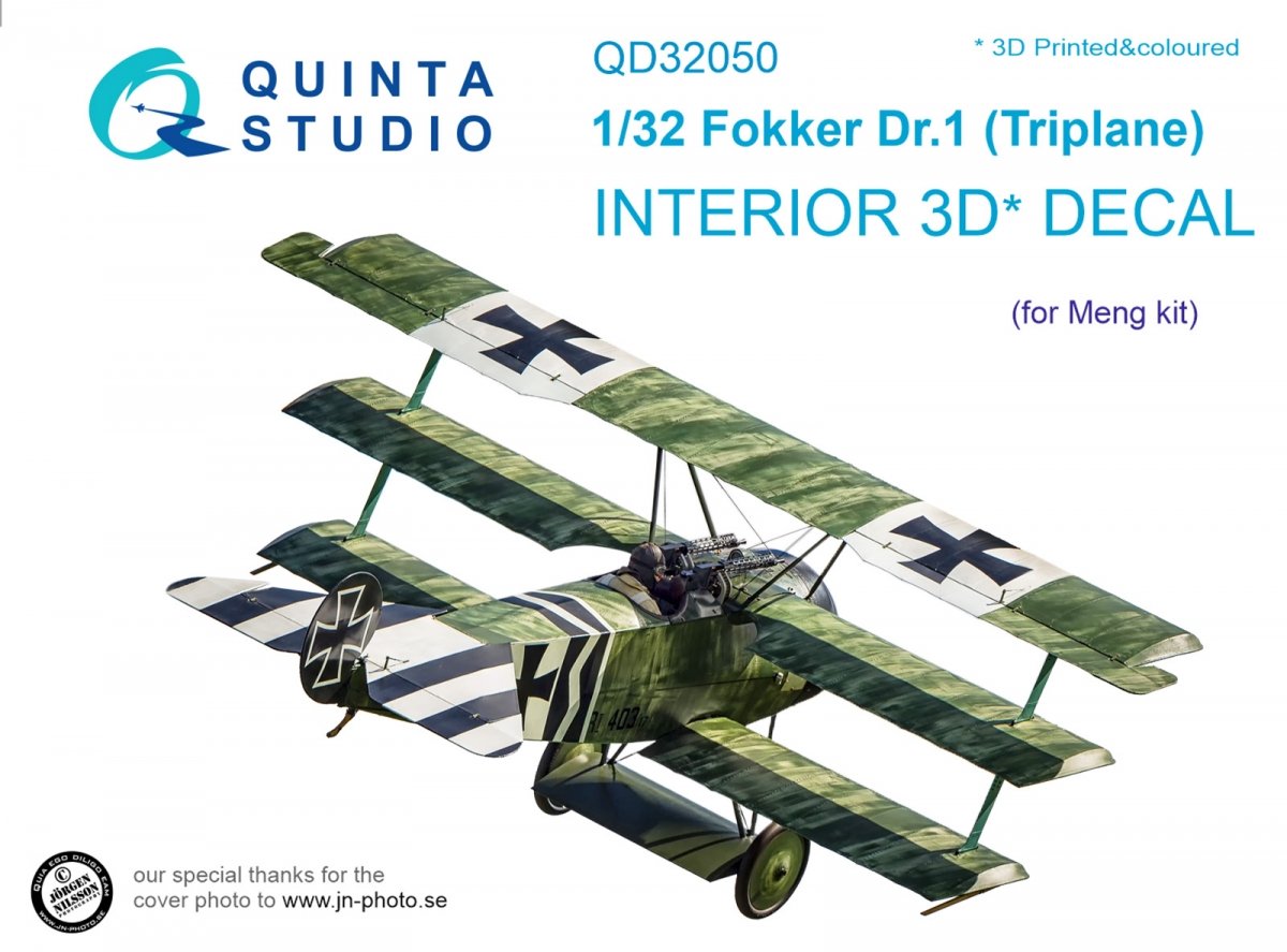 Quinta Studio QD32050 Fokker Dr.1 3D-Printed &amp; colored Interior on decal paper (for Meng kit) 1/32