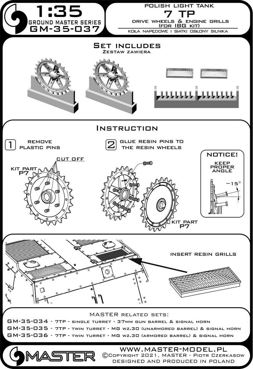 Master GM-35-037 Polish light tank 7TP - drive wheels and engine cover mesh (for IBG set) 1/35 – Bild 10
