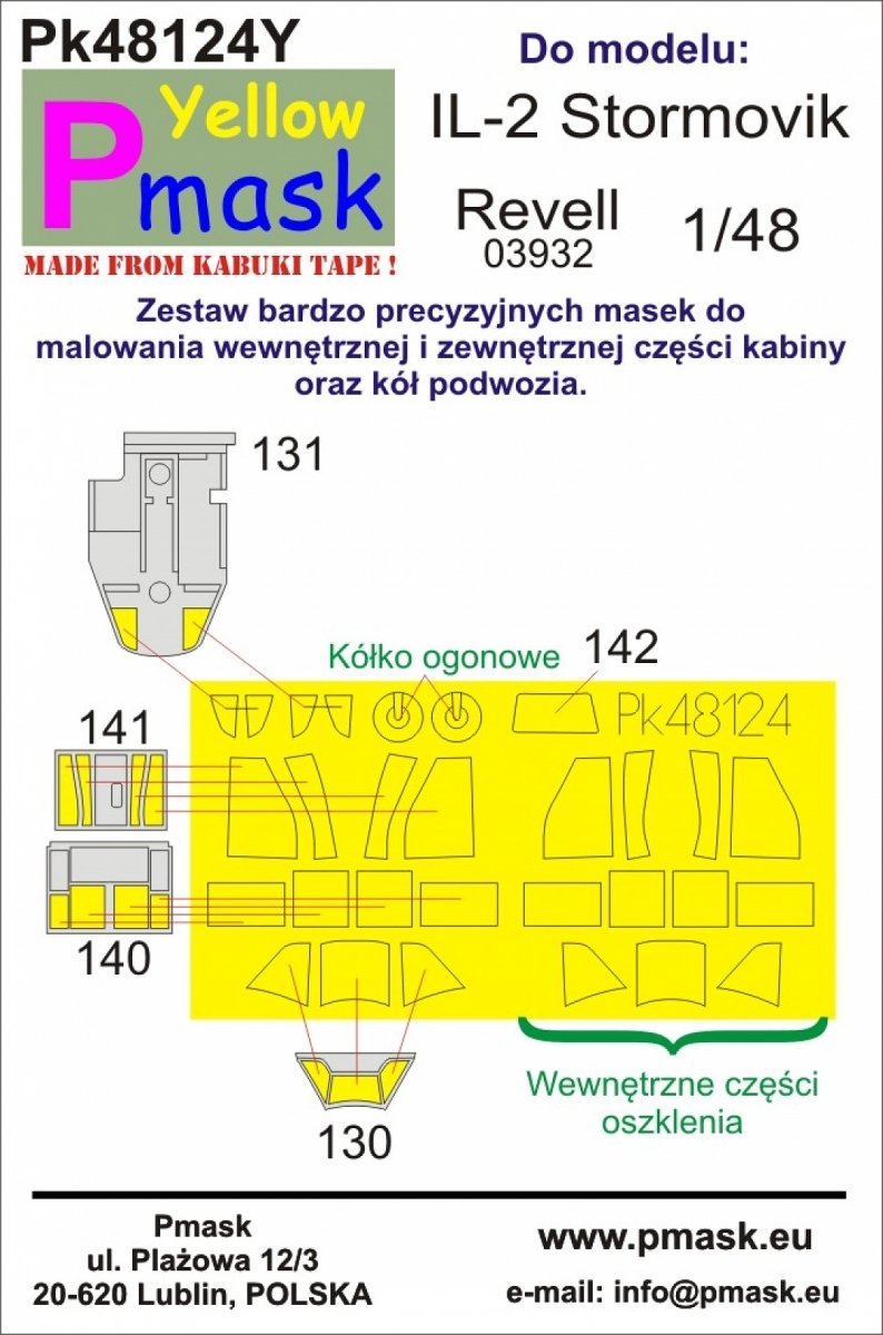 P-Mask PK48124Y IL-2 Stormovik (Revell 03932) Yellow Kabuki Cloth Masks 1/48