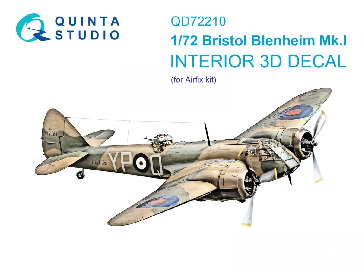 Quinta Studio QD72210 Bristol Blenheim Mk.I 3D-Printed &amp;amp; colored Interior on decal paper (Airfix) 1/72